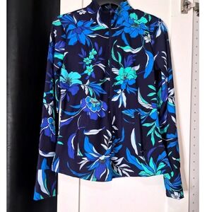 Tommy Bahama Everyday Active Jacket Womens Small Blue Floral Full Zip Thumbhole
